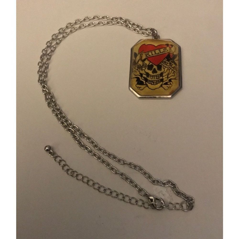 Trendy Silver Black & Red Skull Love Kills Slowly Shadowbox Necklace